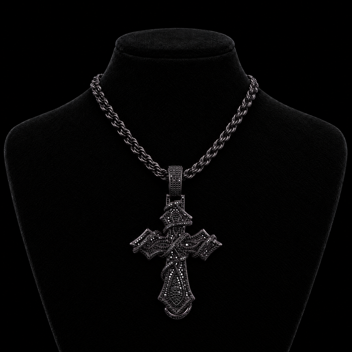 Pendentif croix d'épines noire