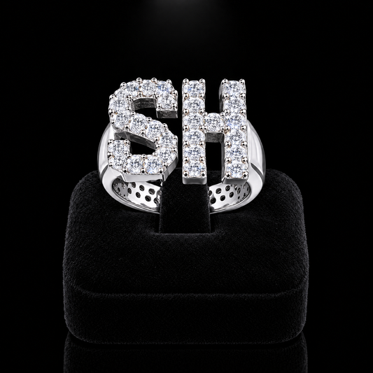 Bague prénom lettres moissanite argent